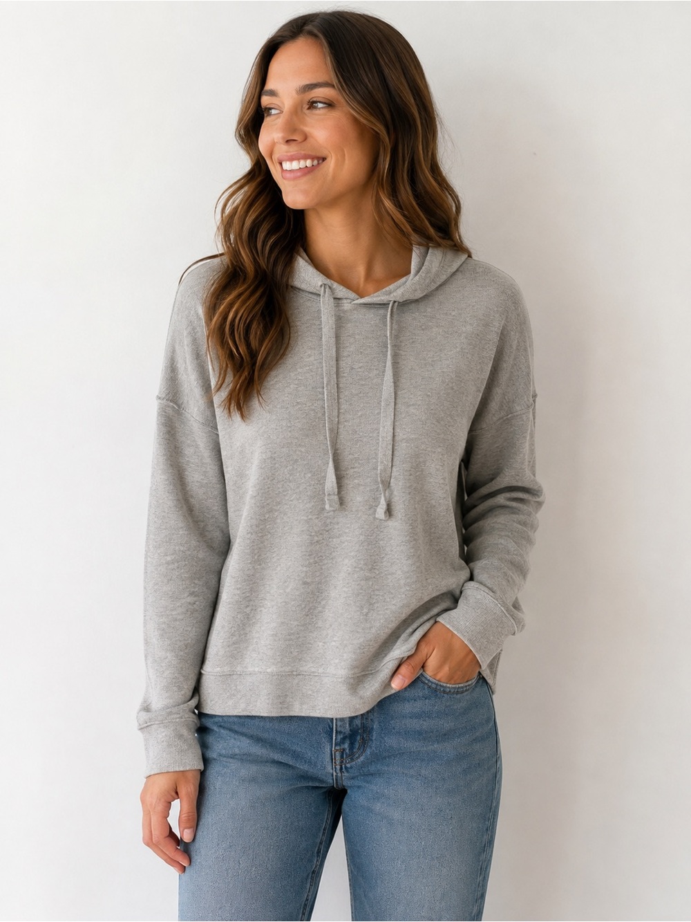 Sanctuary Medium Heather Gray Relaxed Pullover Hoodie Sweatshirt Athleisure